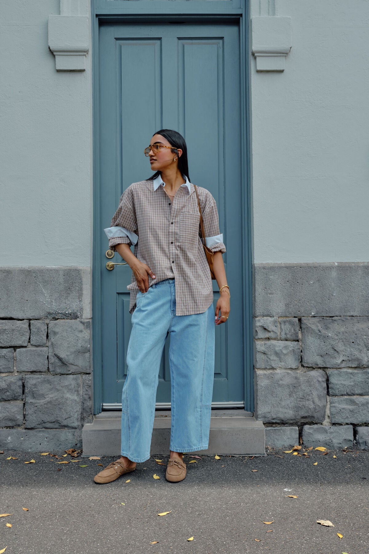 Peta Oversized Shirt (Toffee Check) - Something For Me​​