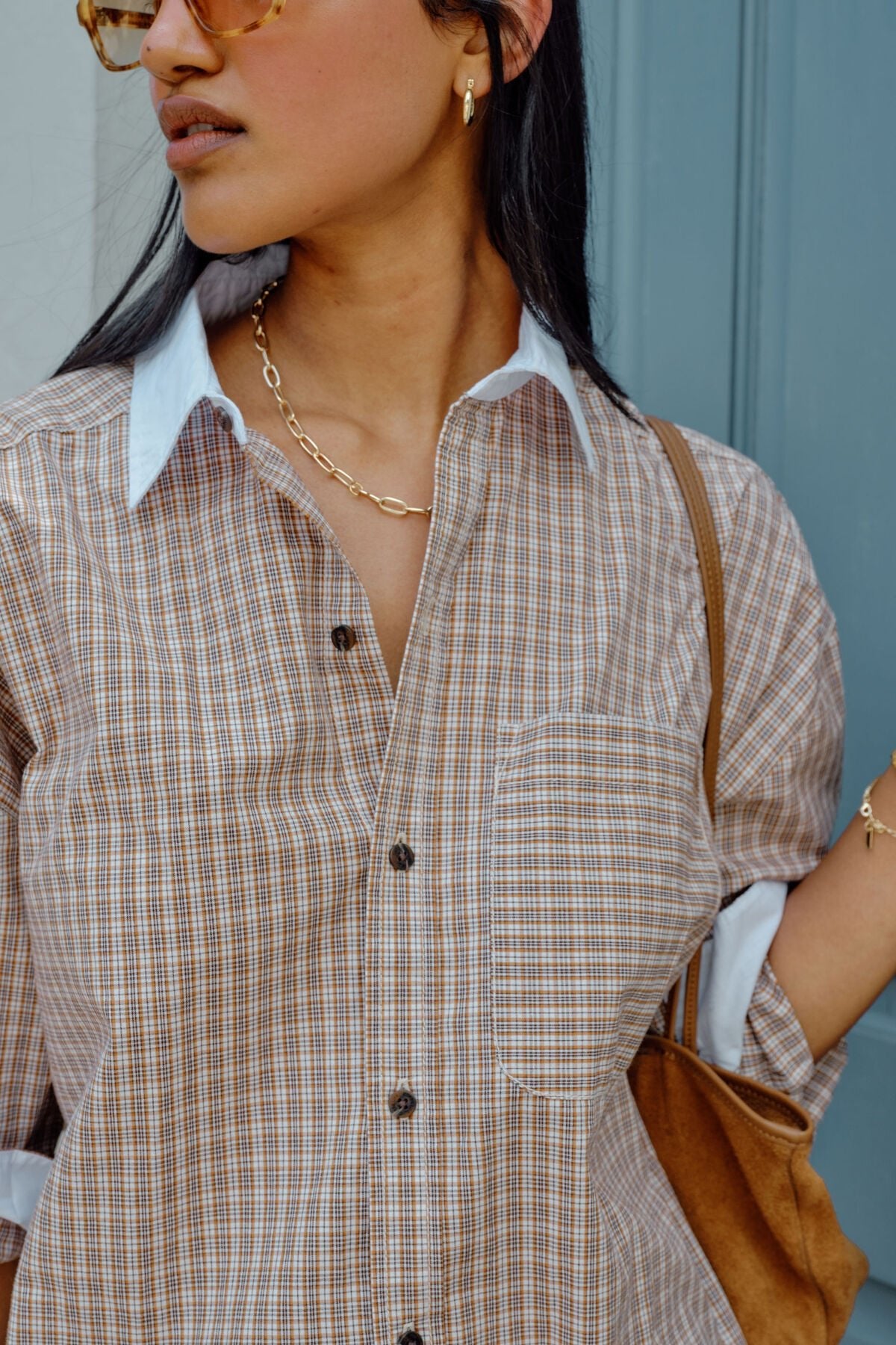 Peta Oversized Shirt (Toffee Check) - Something For Me​​