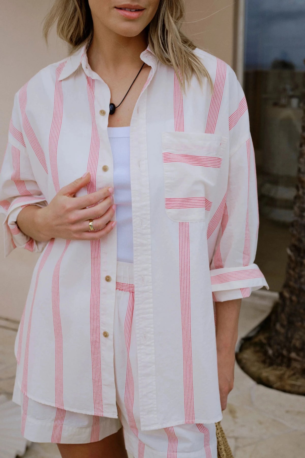 Peta Oversized Shirt (Variegated Red Stripe) - Something For Me​​