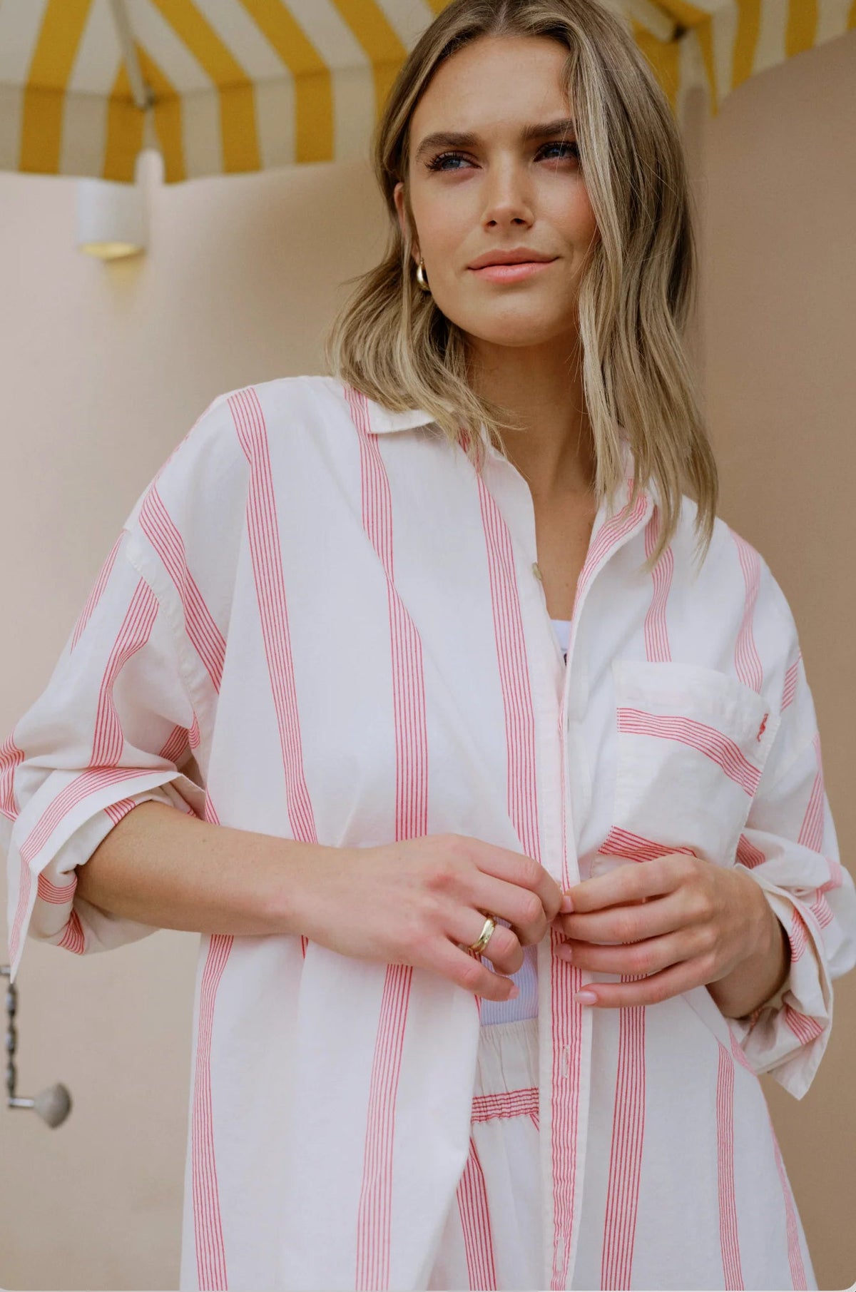 Peta Oversized Shirt (Variegated Red Stripe) - Something For Me​​