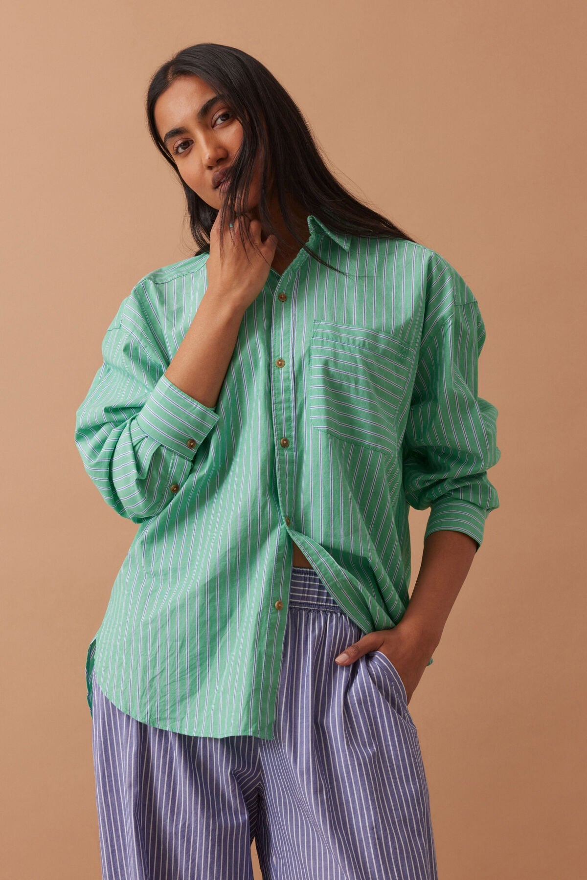 Peta Oversized Shirt (Zesty Green Triple Stripe) - Something For Me​​