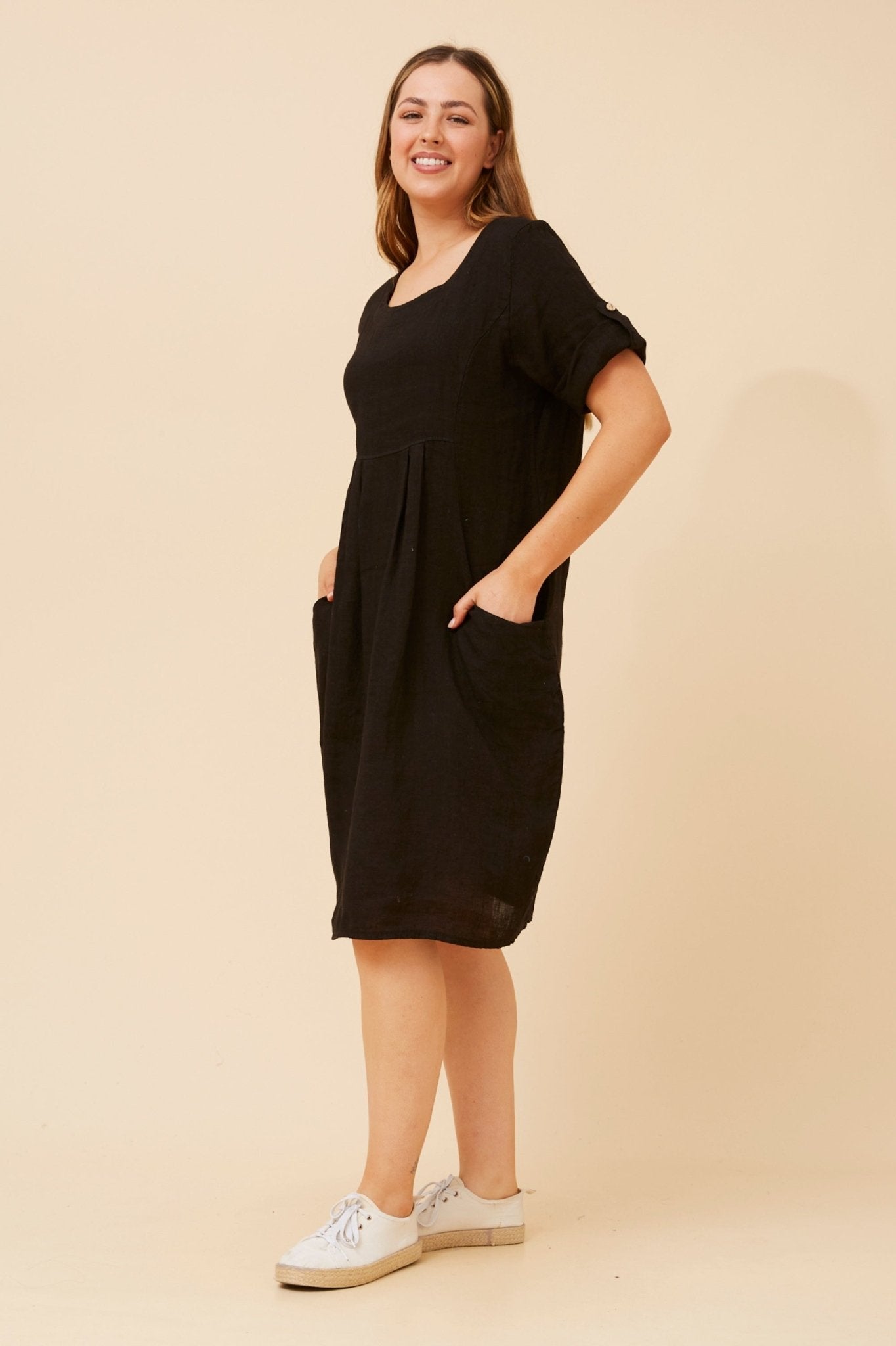 Pisa Linen Shirt Dress (Black) - Something For Me​​