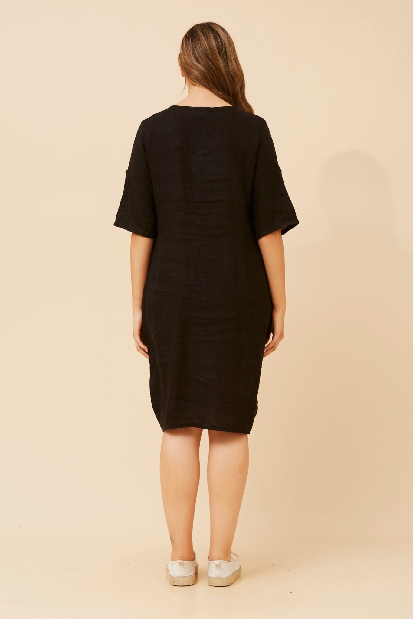 Pisa Linen Shirt Dress (Black) - Something For Me​​