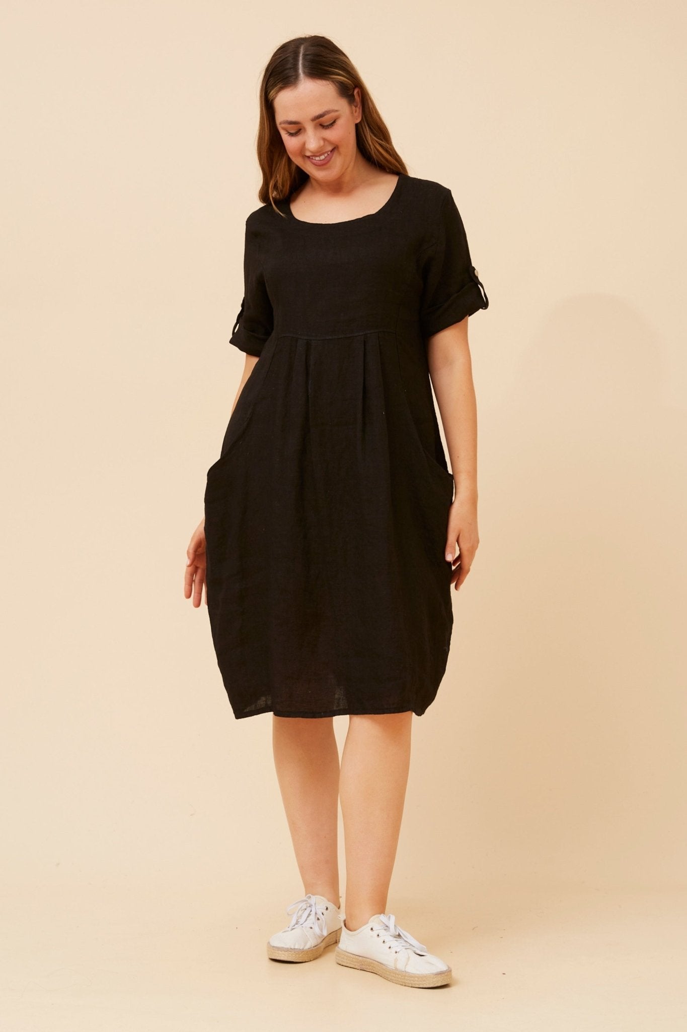 Pisa Linen Shirt Dress (Black) - Something For Me​​