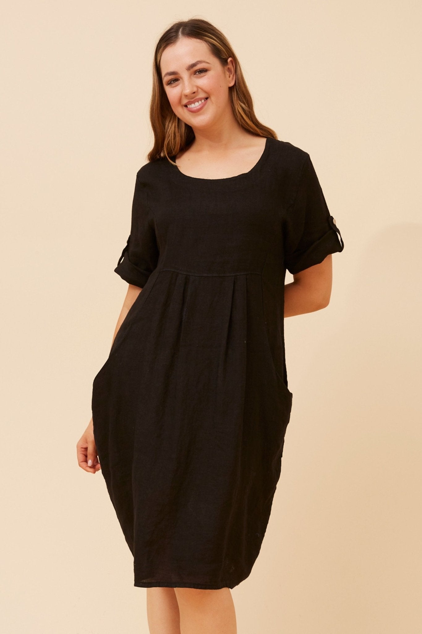 Pisa Linen Shirt Dress (Black) - Something For Me​​