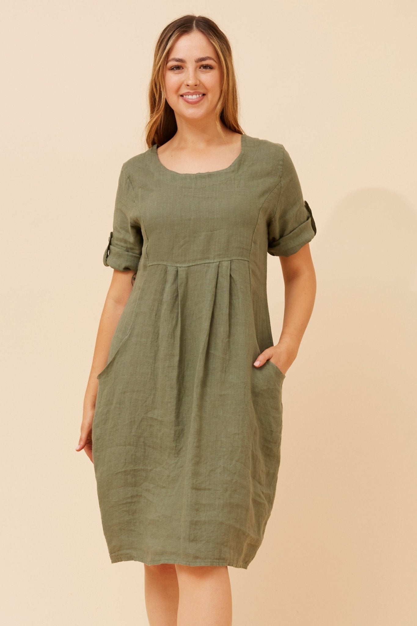 Pisa Linen Shirt Dress (Khaki) - Something For Me​​