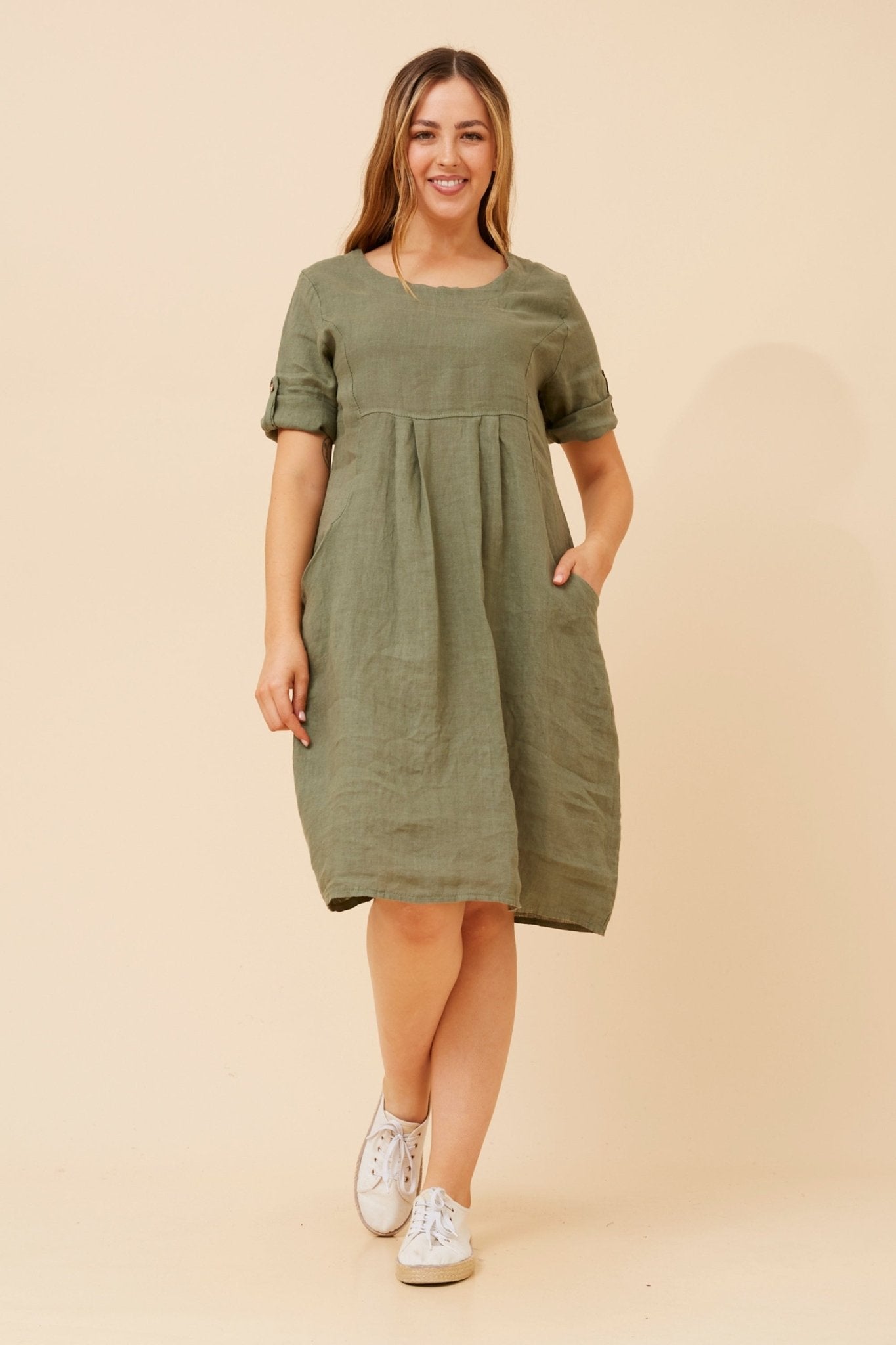Pisa Linen Shirt Dress (Khaki) - Something For Me​​
