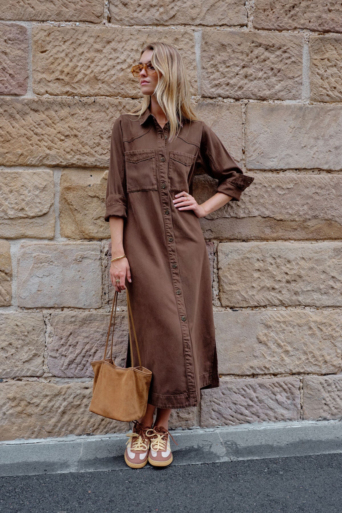 Rae Long Sleeve Midi Dress (Chocolate) - Something For Me​​