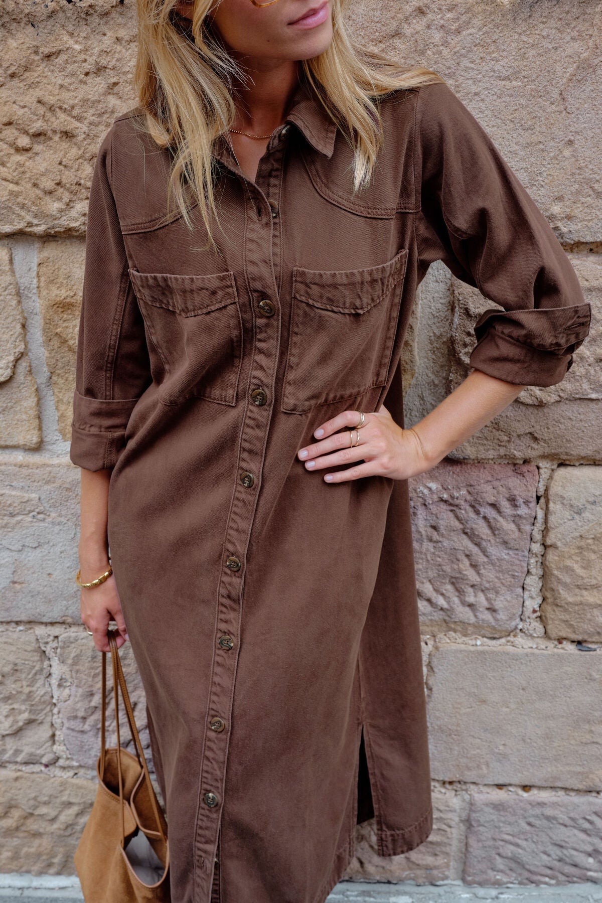 Rae Long Sleeve Midi Dress (Chocolate) - Something For Me​​