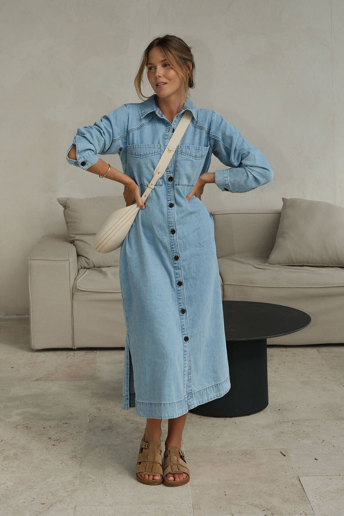 Rae Long Sleeve Midi Dress (Vintage Blue) - Something For Me​​