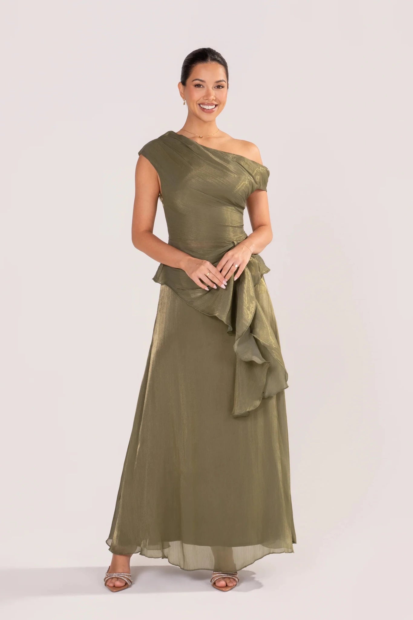 Renata Shimmer Drop Shoulder Top & Maxi Skirt (Green) - Something For Me​​