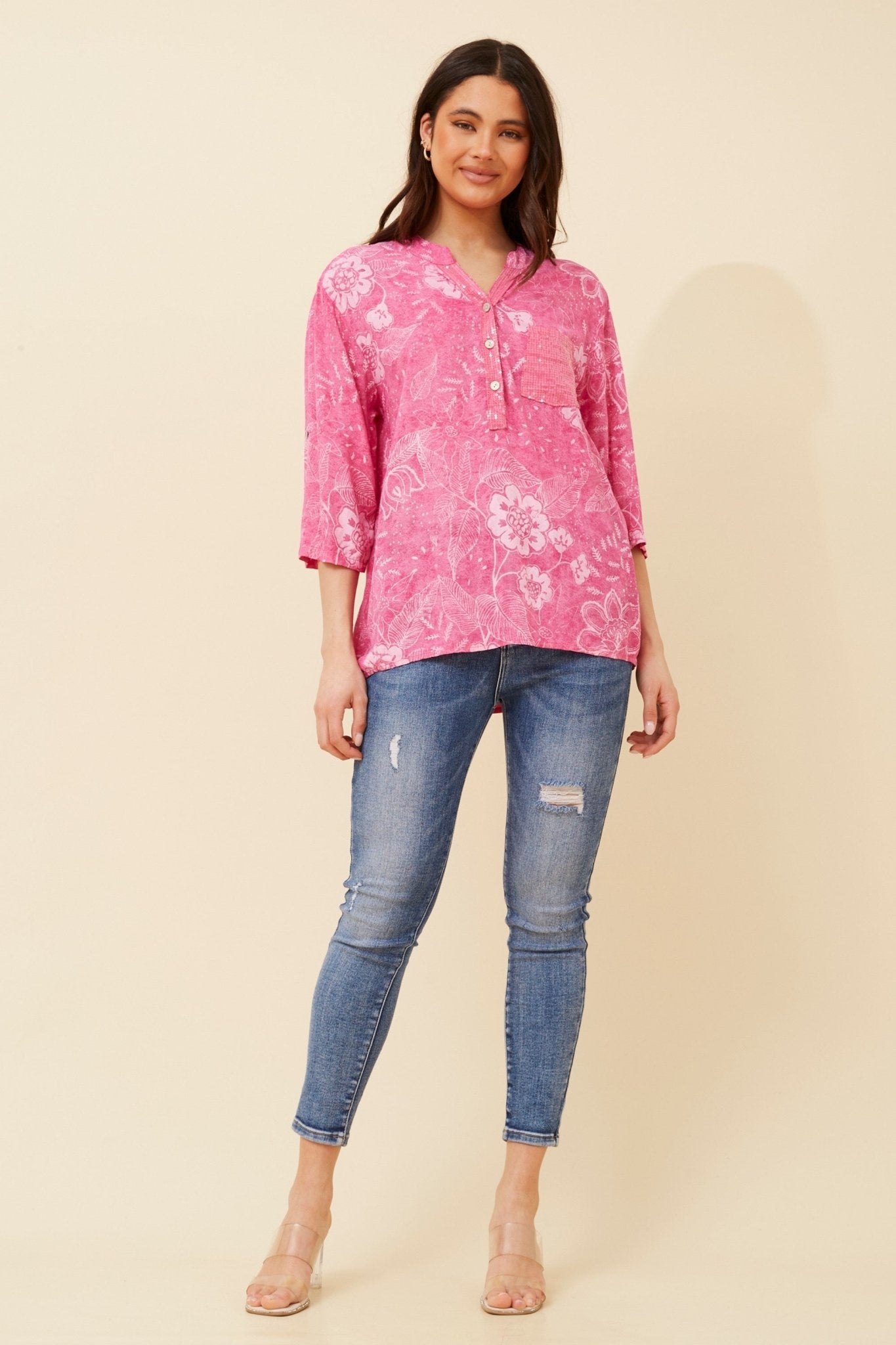 Rosetta Floral Sequin Shirt (Fuchsia) - Something For Me​​