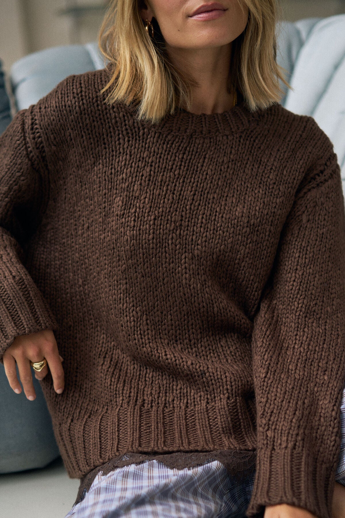 Sage Chunky Knit Crew (Chocolate) - Something For Me​​