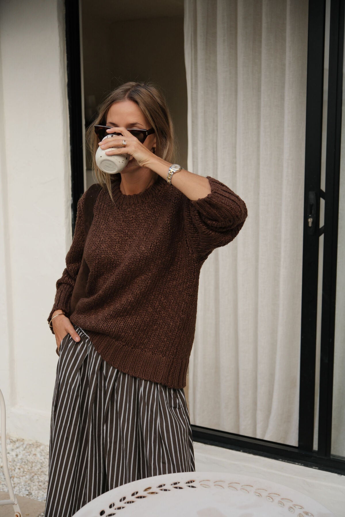 Sage Chunky Knit Crew (Chocolate) - Something For Me​​