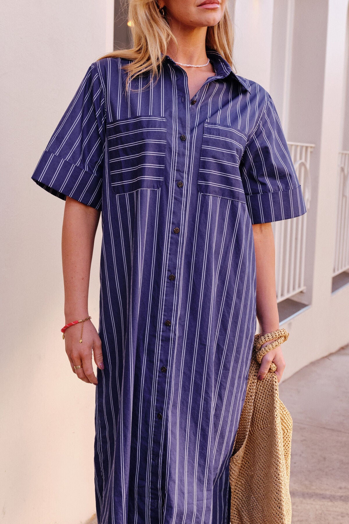 Samara Midi Shirt Dress (Prussian Blue Stripe) - Something For Me​​