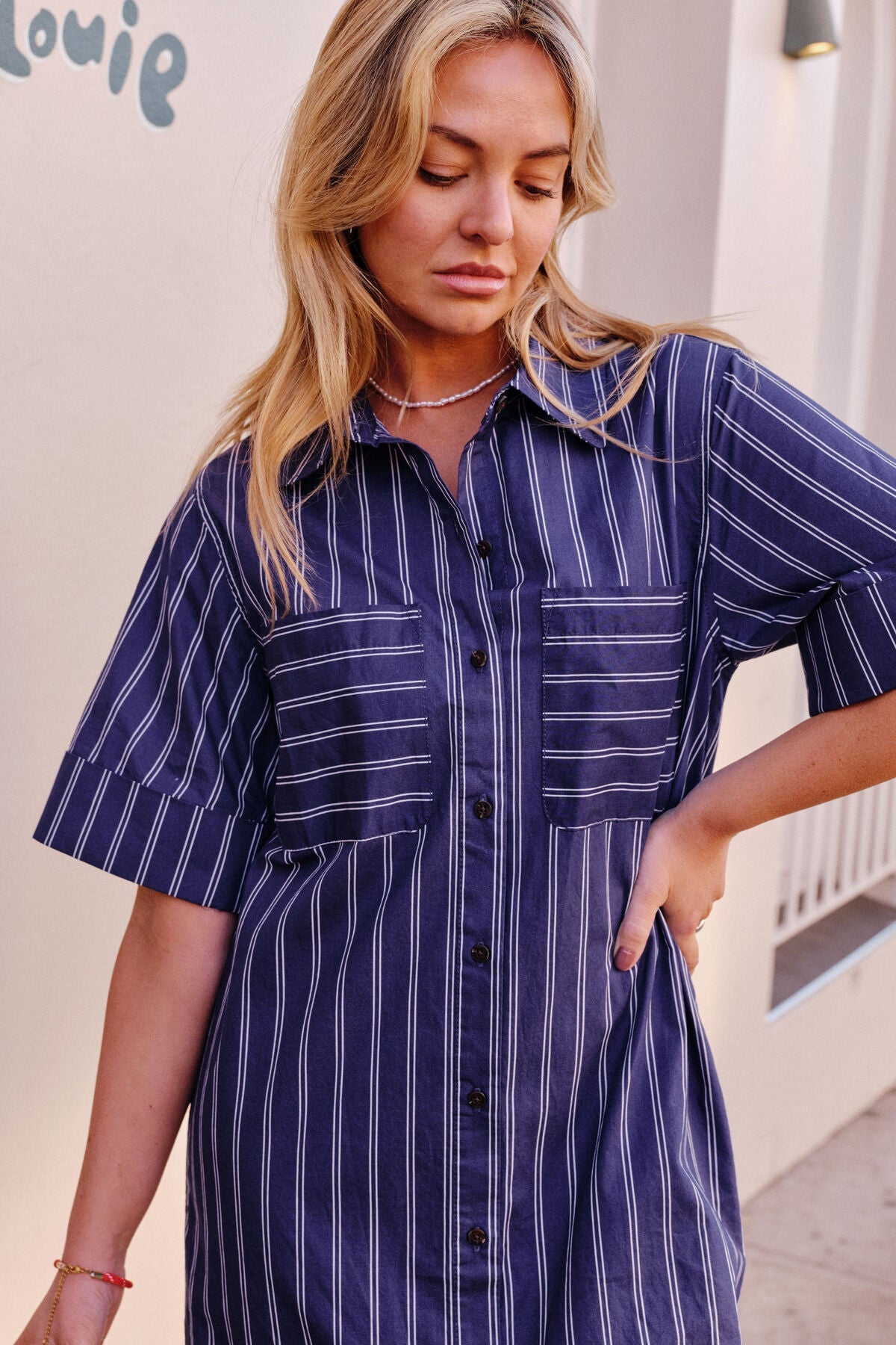 Samara Midi Shirt Dress (Prussian Blue Stripe) - Something For Me​​