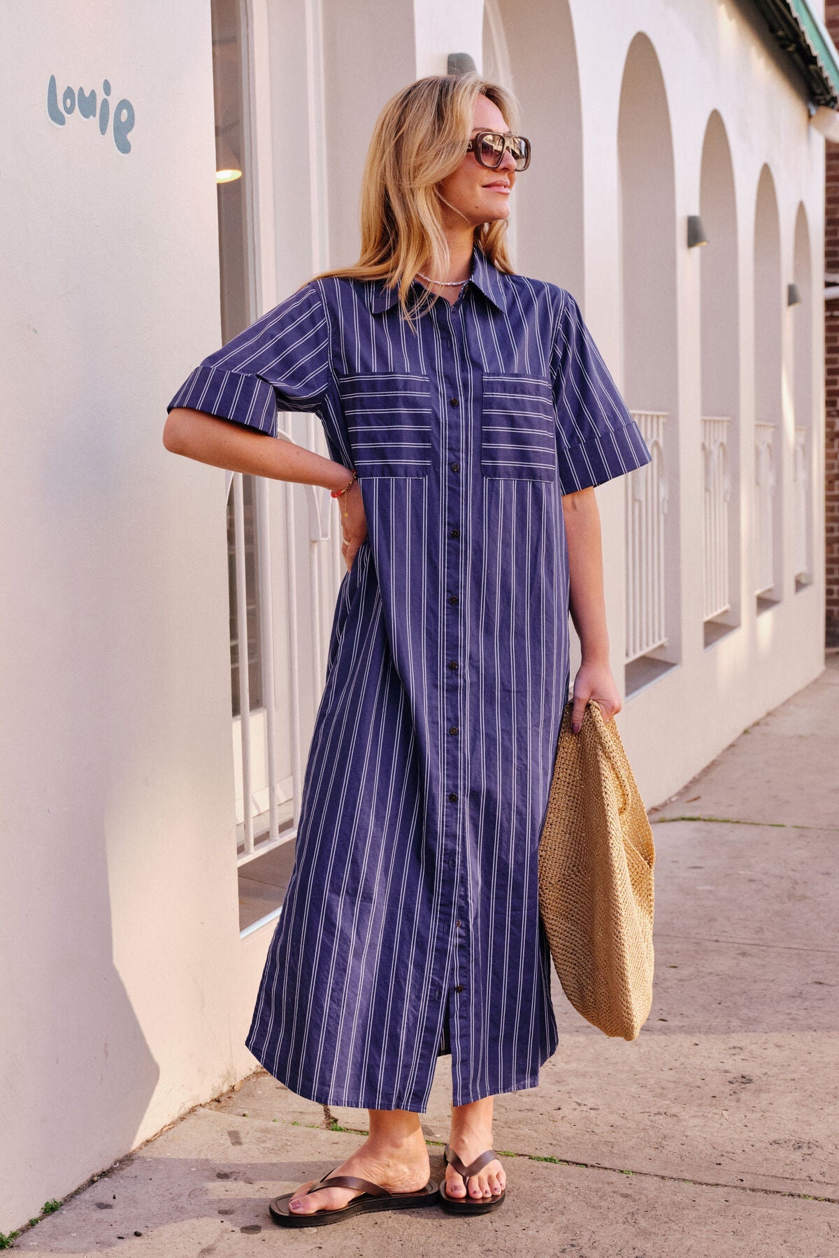 Samara Midi Shirt Dress (Prussian Blue Stripe) - Something For Me​​
