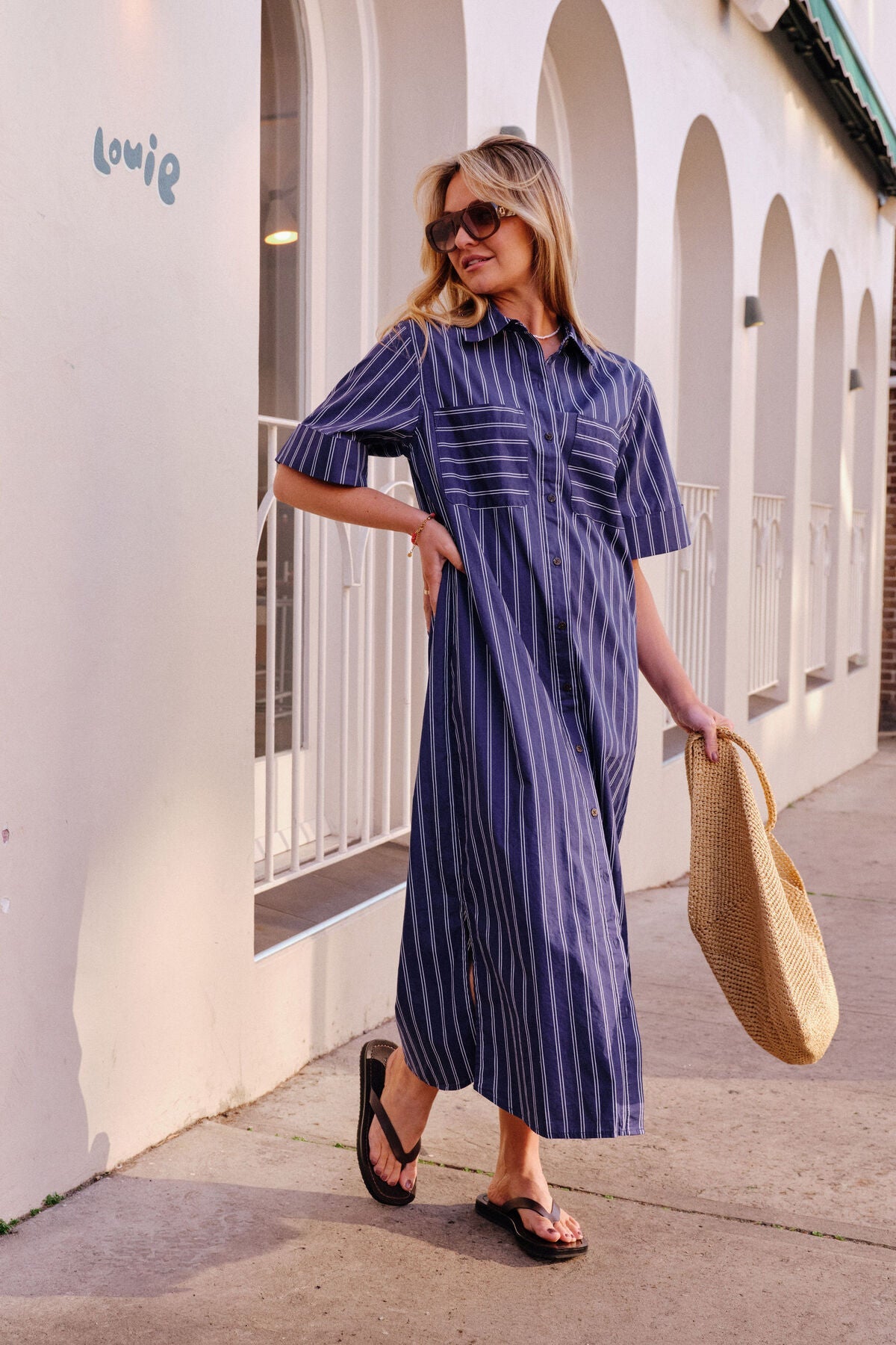 Samara Midi Shirt Dress (Prussian Blue Stripe) - Something For Me​​