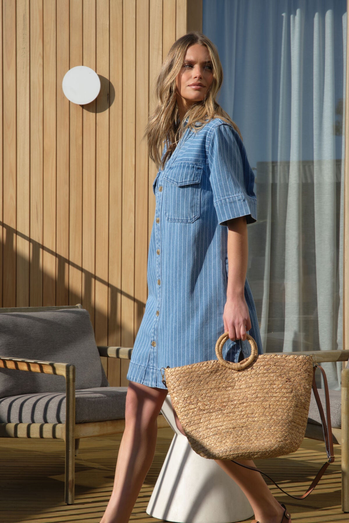 Sammy Relaxed Shirt Dress (Indigo Stripe) - Something For Me​​