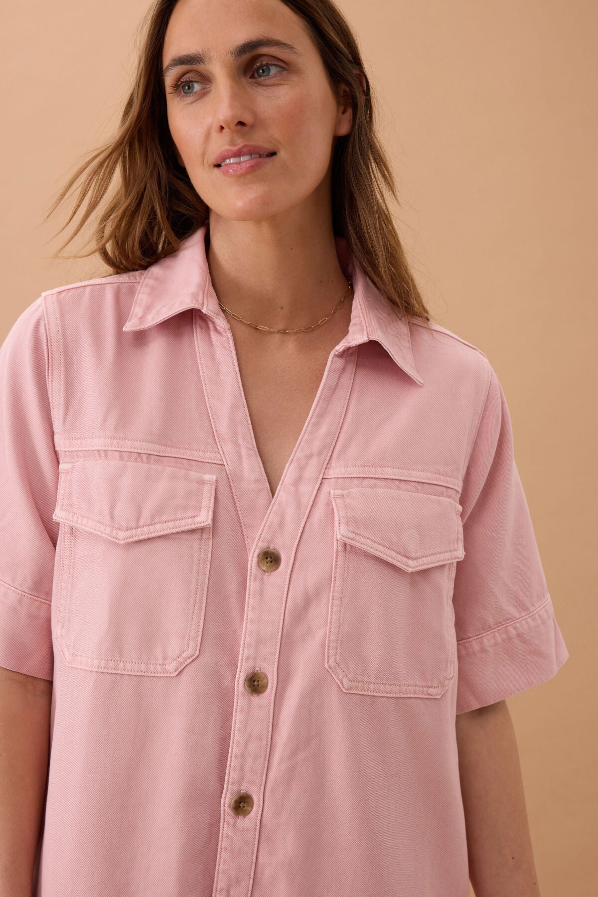 Sammy Relaxed Shirt Dress (Washed Pink) - Something For Me​​