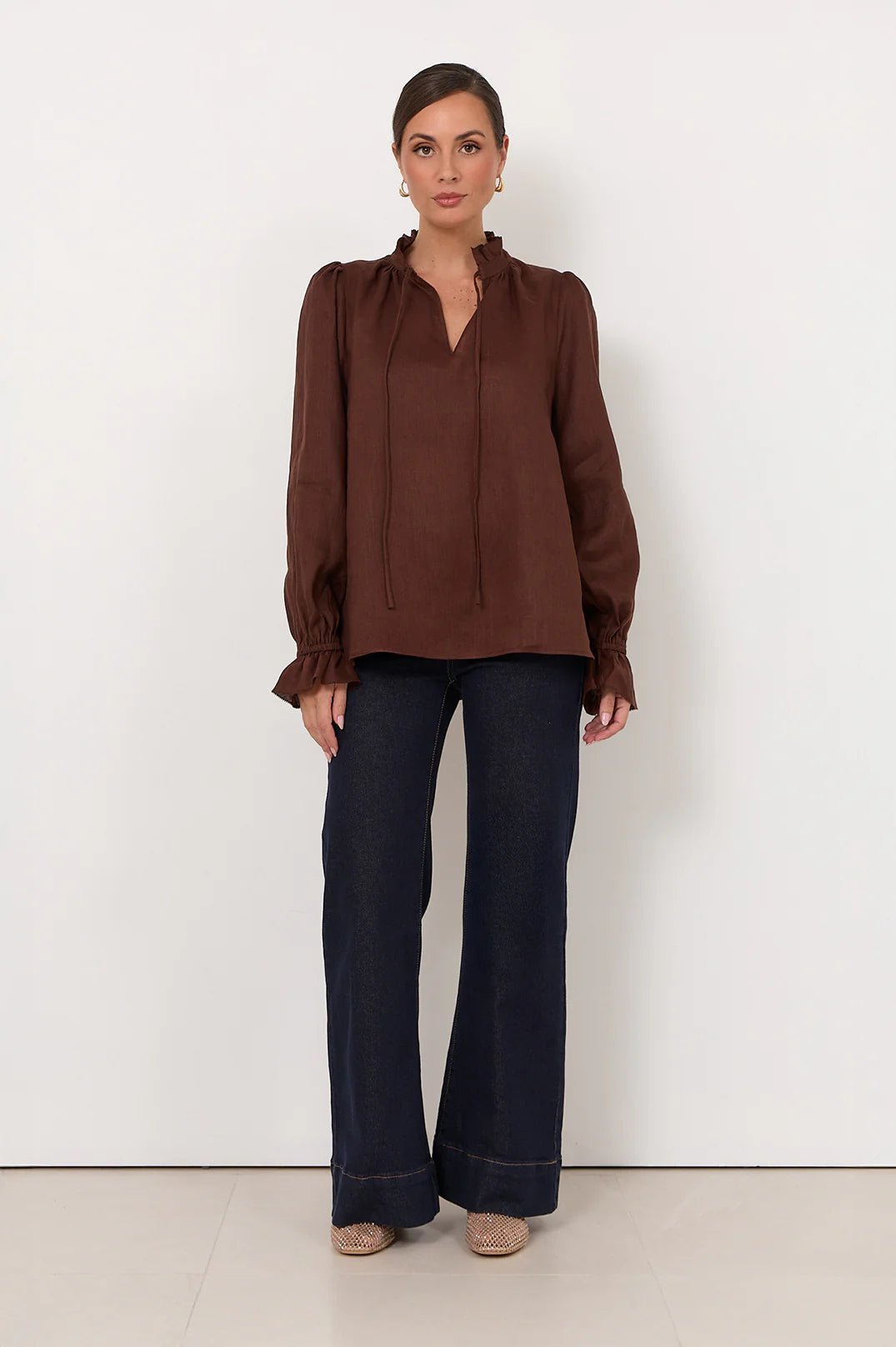 Sandra Long Sleeve Linen Top (Chocolate) - Something For Me​​