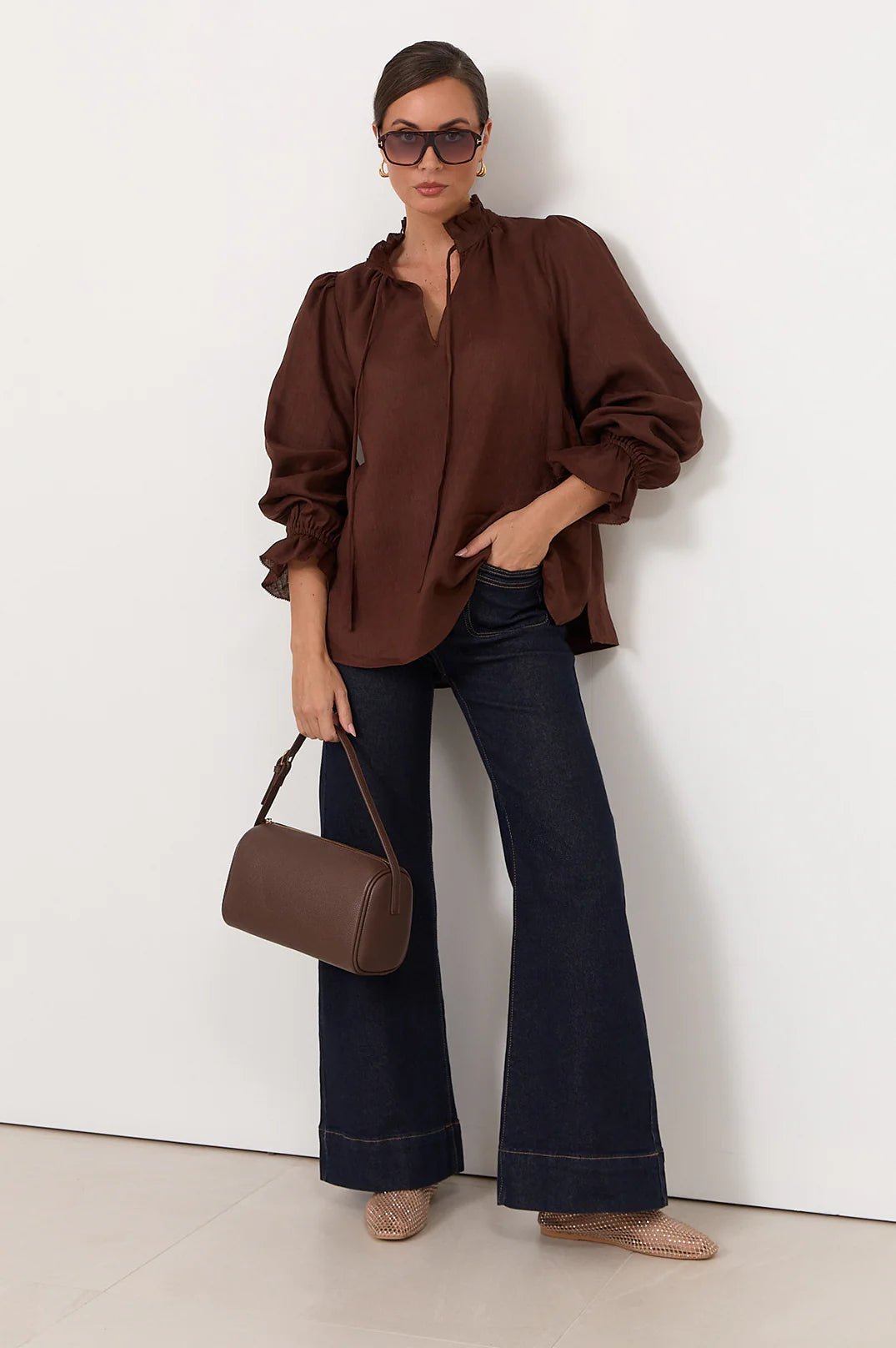 Sandra Long Sleeve Linen Top (Chocolate) - Something For Me​​