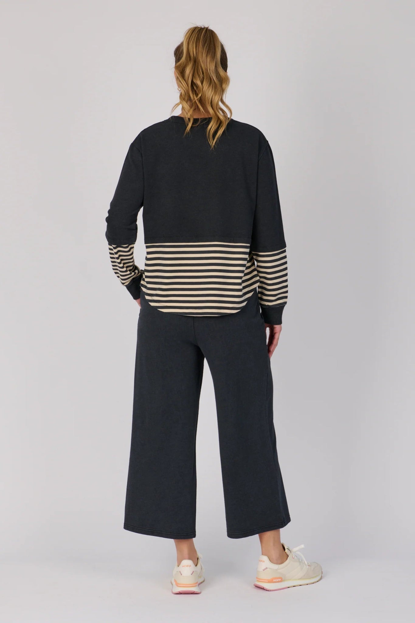 Scoop Hem Long Sleeve Top (Black Stripe) - Something For Me​​