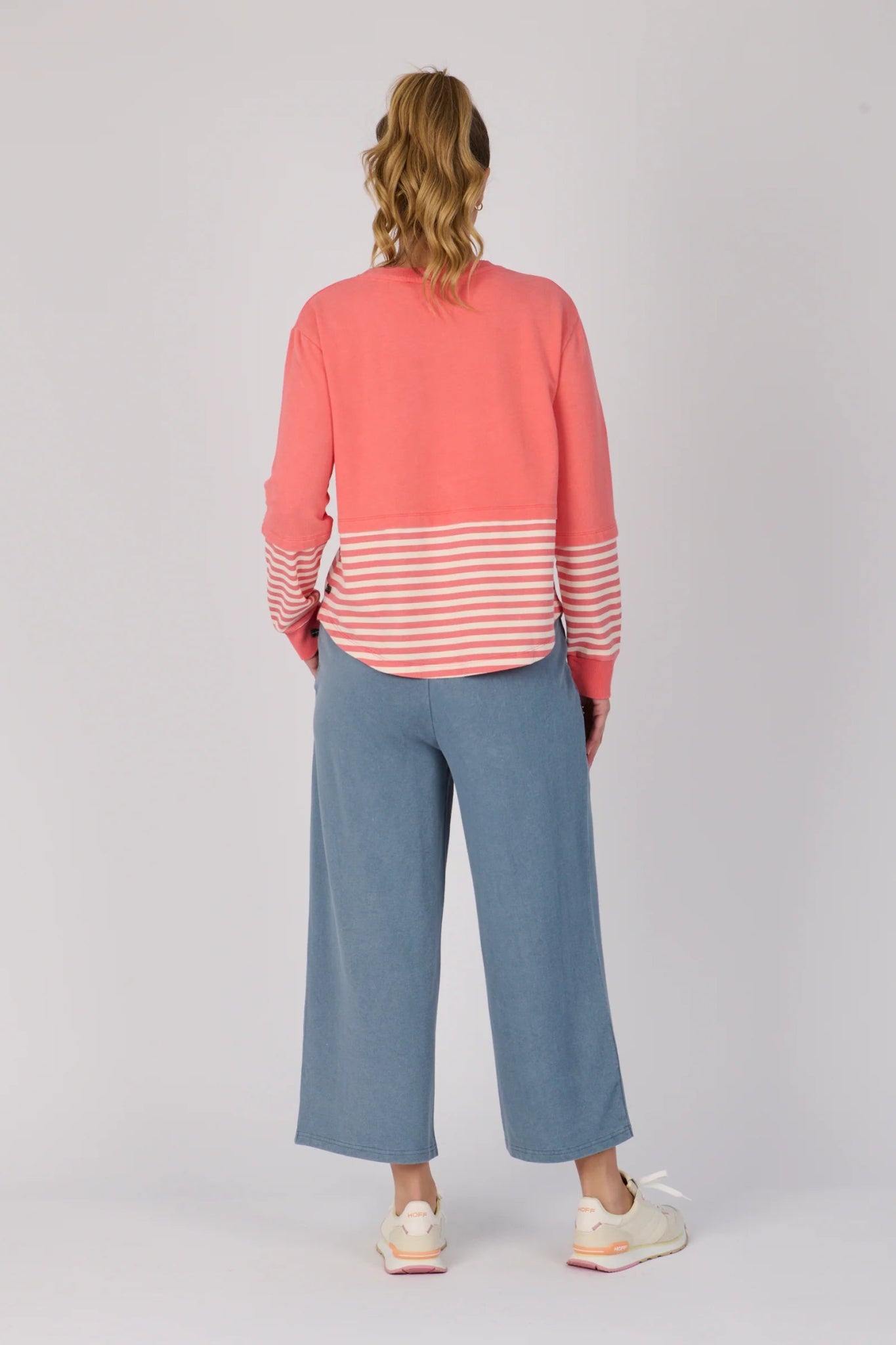 Scoop Hem Long Sleeve Top (Coral Stripe) - Something For Me​​