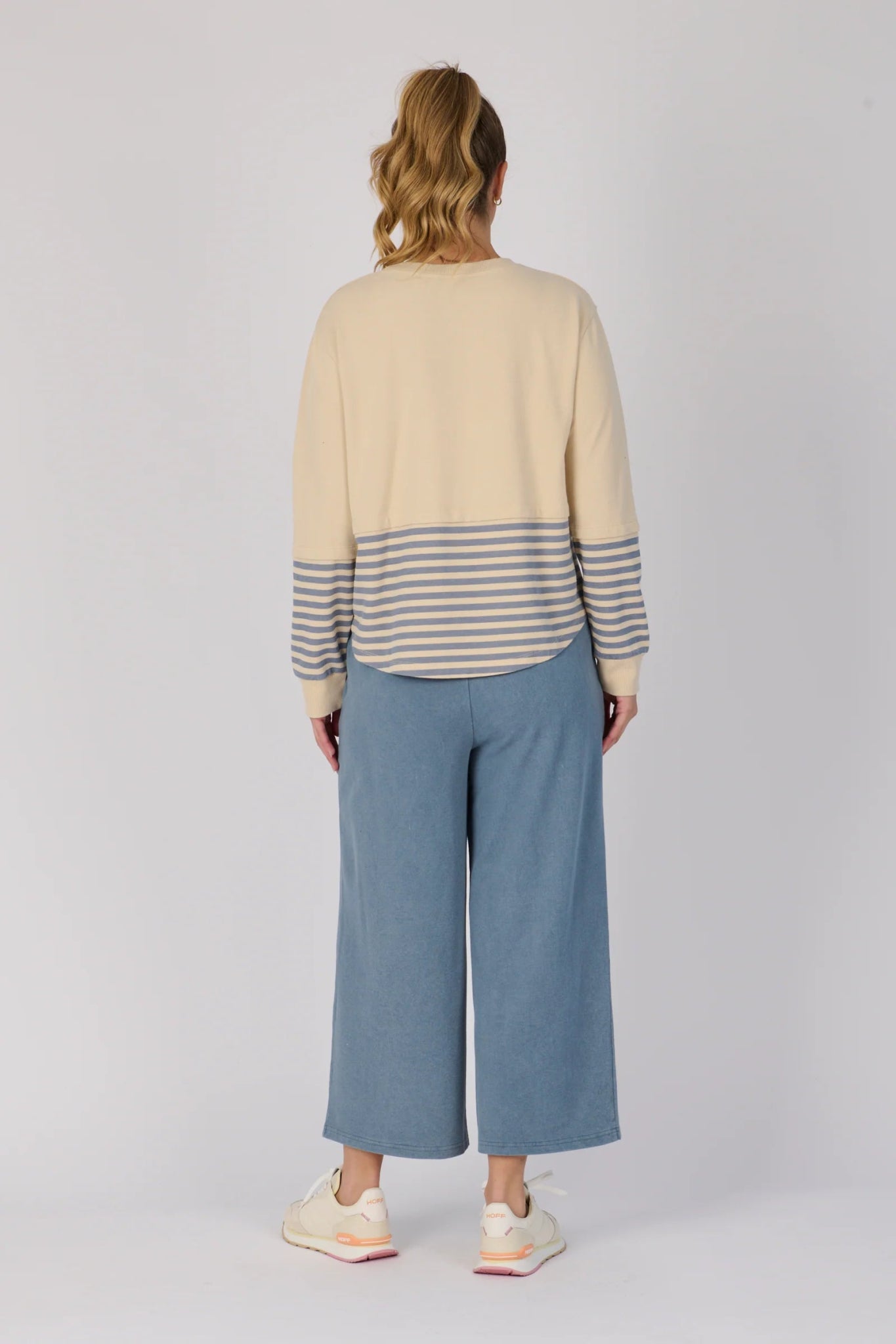 Scoop Hem Long Sleeve Top (Stone Blue Stripe) - Something For Me​​