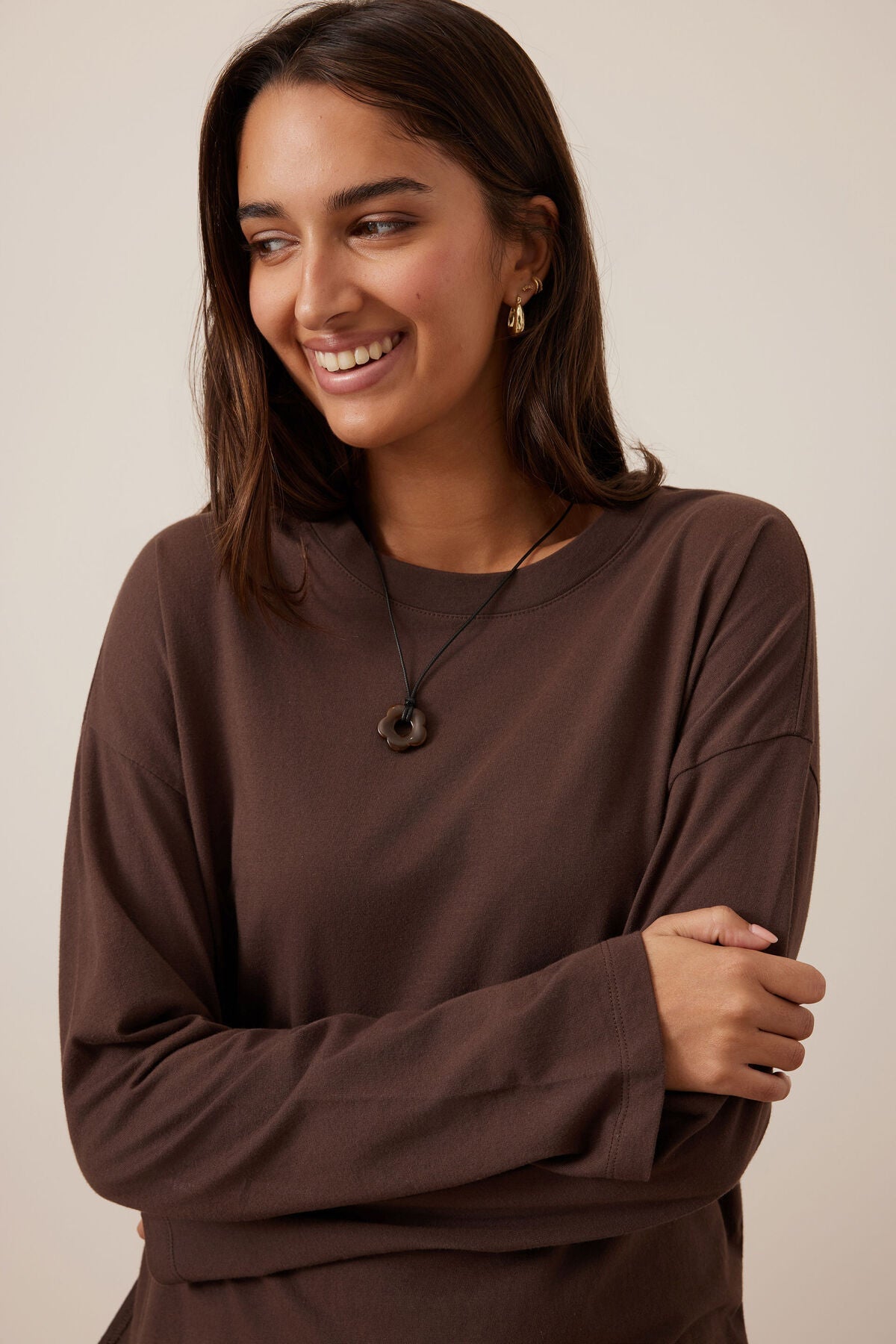 Scout Slouchy Long Sleeve Tee (Brunette Brown) - Something For Me​​