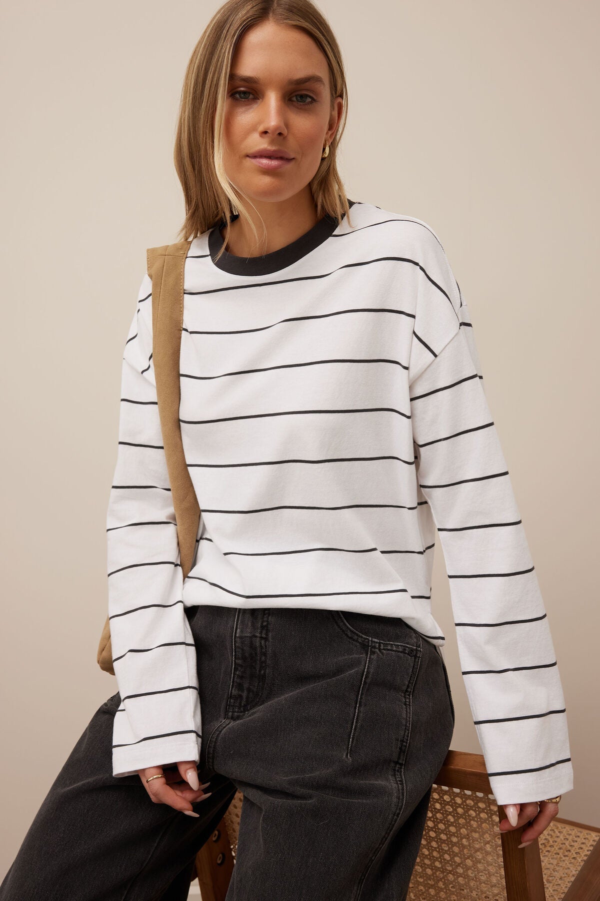 Scout Slouchy Long Sleeve Tee (White Phantom Fine Stripe) - Something For Me​​