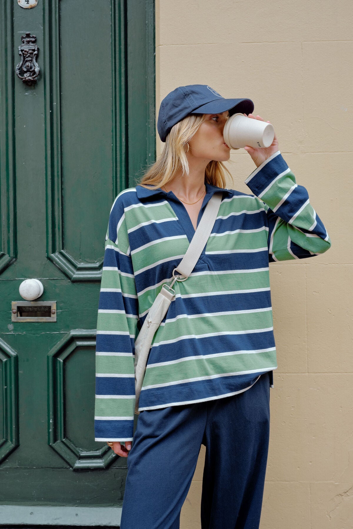 Shelby Slouchy Rugby Top (Pistachio/Heritage Navy Stripe) - Something For Me​​