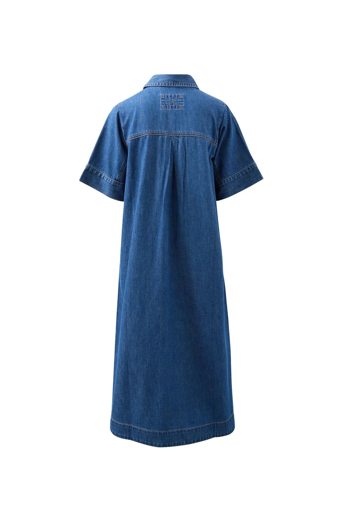 Short Sleeve Yoke Detail Midi Dress (Fresh Indigo) - Something For Me​​