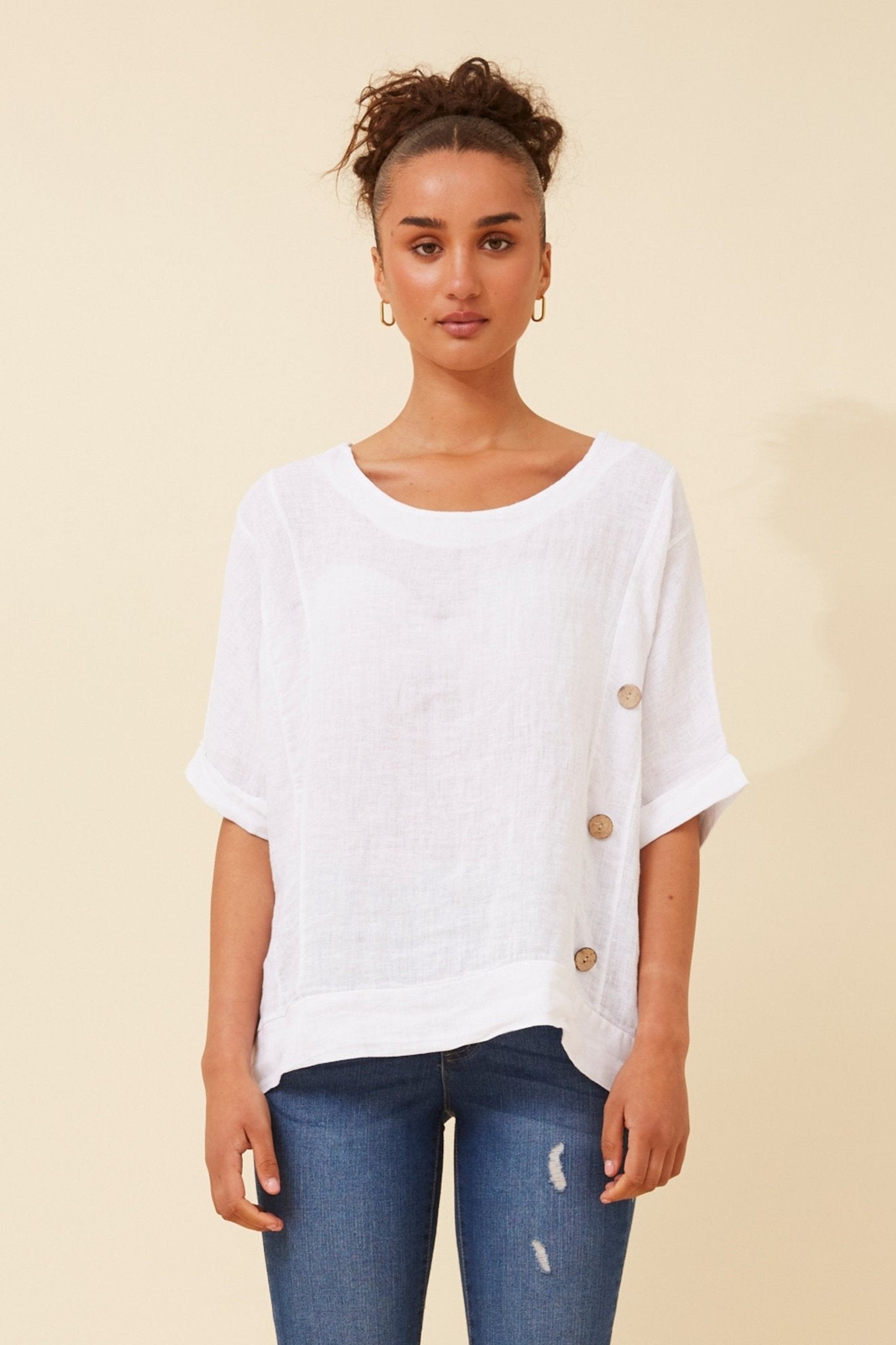 Sien Linen Top (White) - Something For Me​​