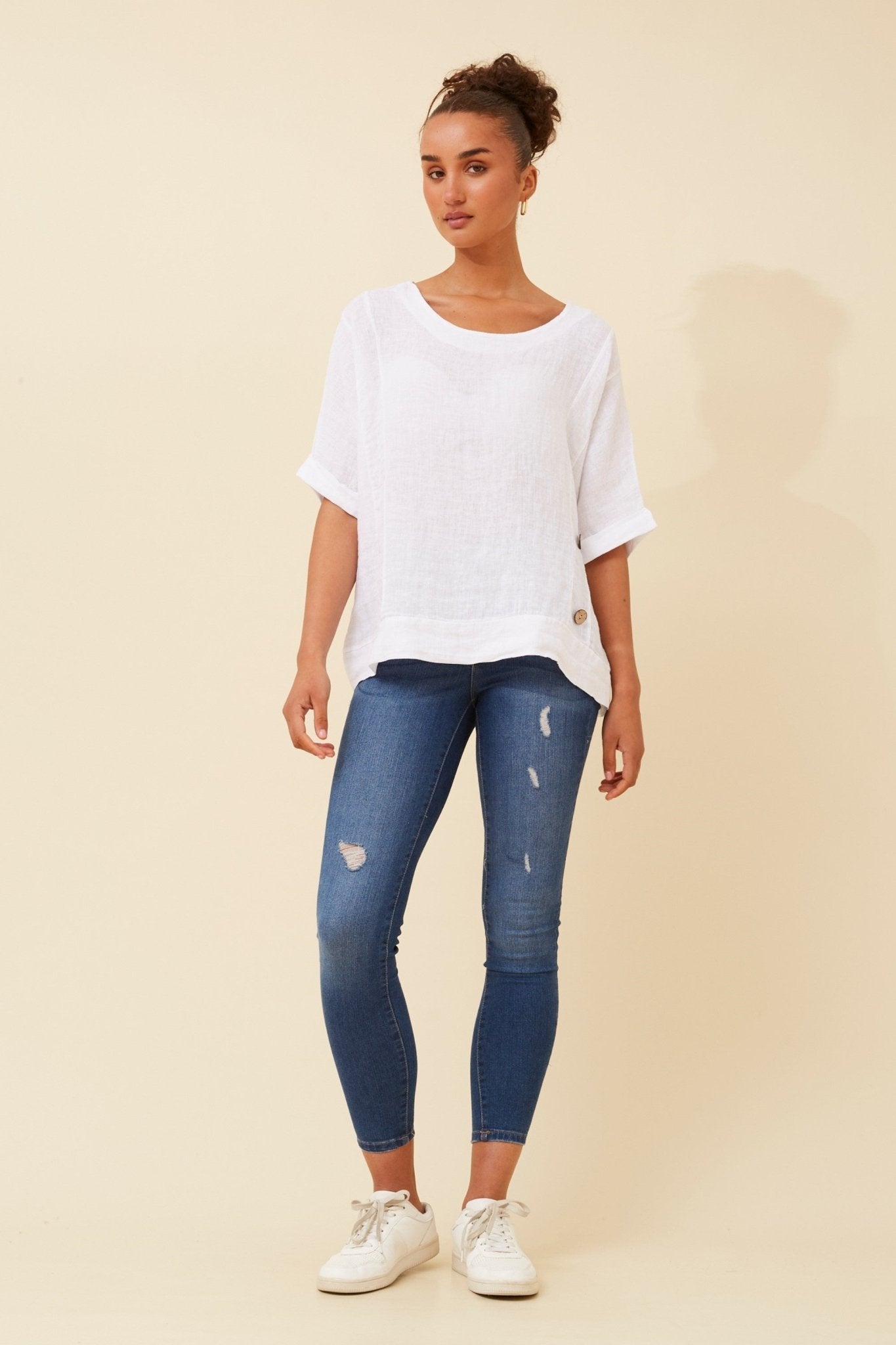 Sien Linen Top (White) - Something For Me​​