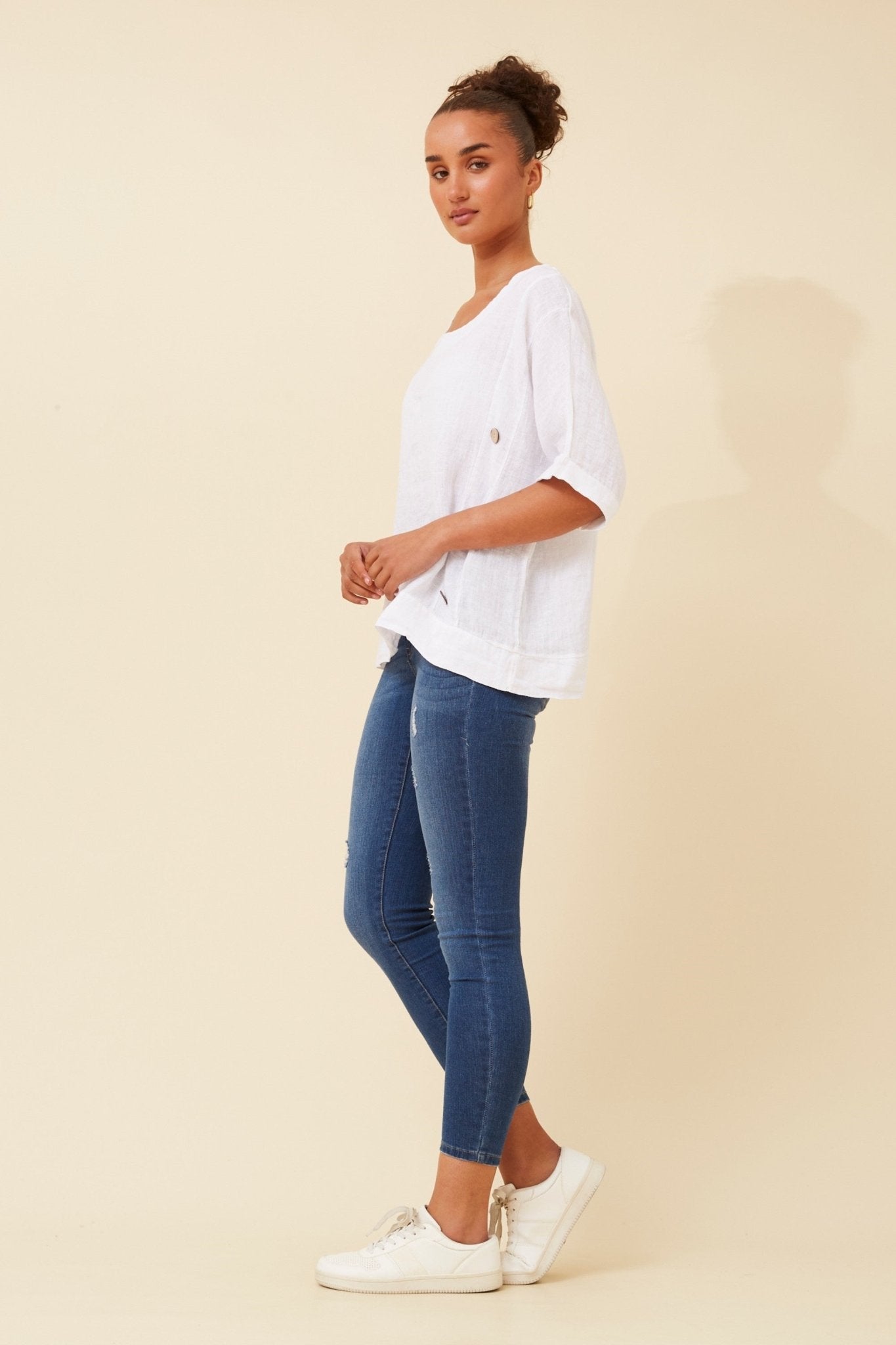Sien Linen Top (White) - Something For Me​​