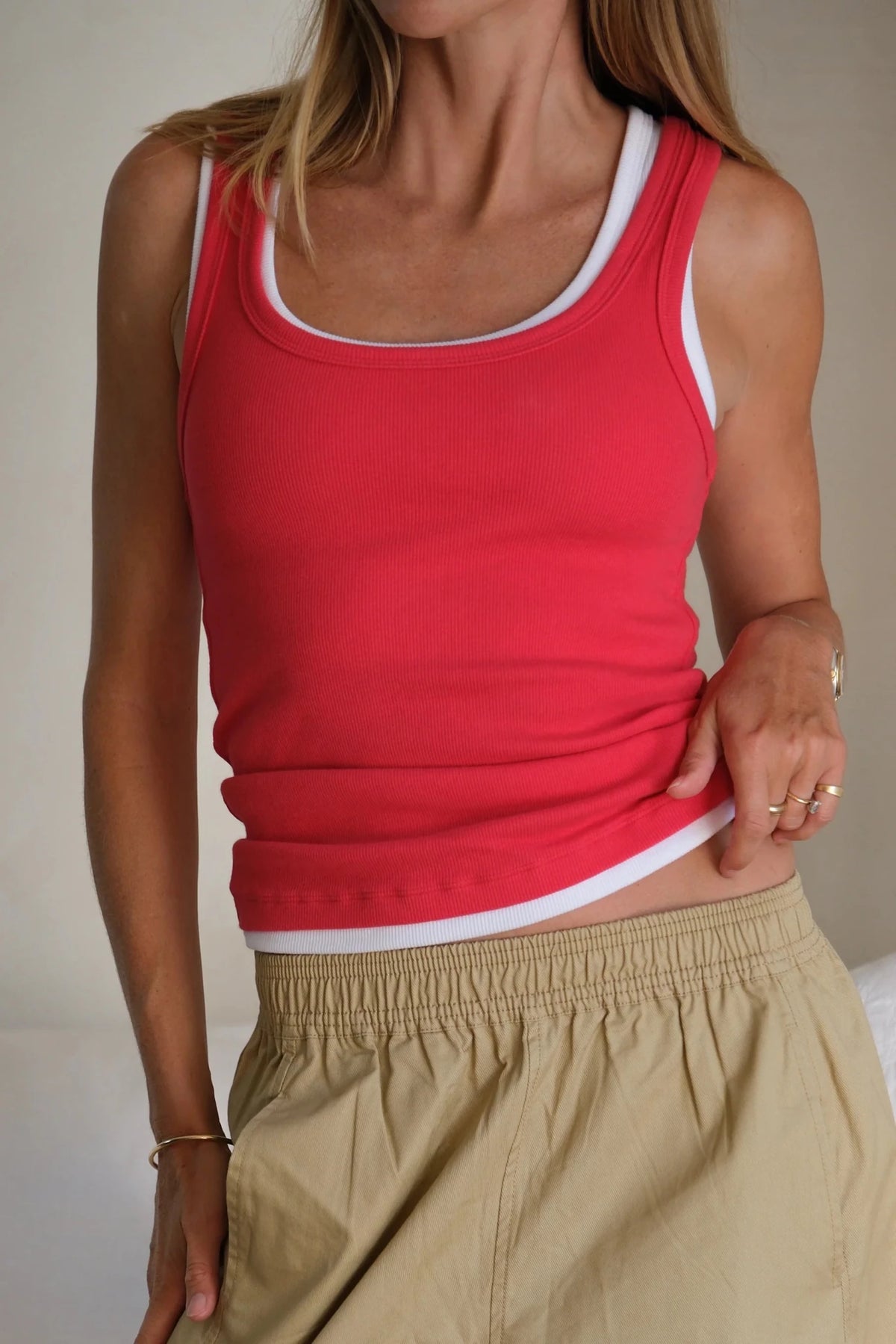 Skylar Layered Rib Tank (Red/White) - Something For Me​​