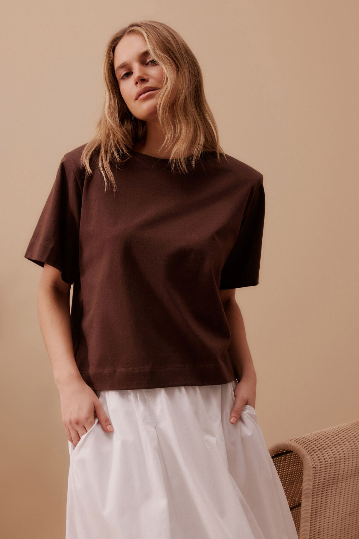 Sofia Boxy Shoulder Tee (Chocolate) - Something For Me​​