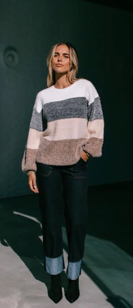 South Hampton Stripe Knit (Mocha/Latte) - Something For Me​​