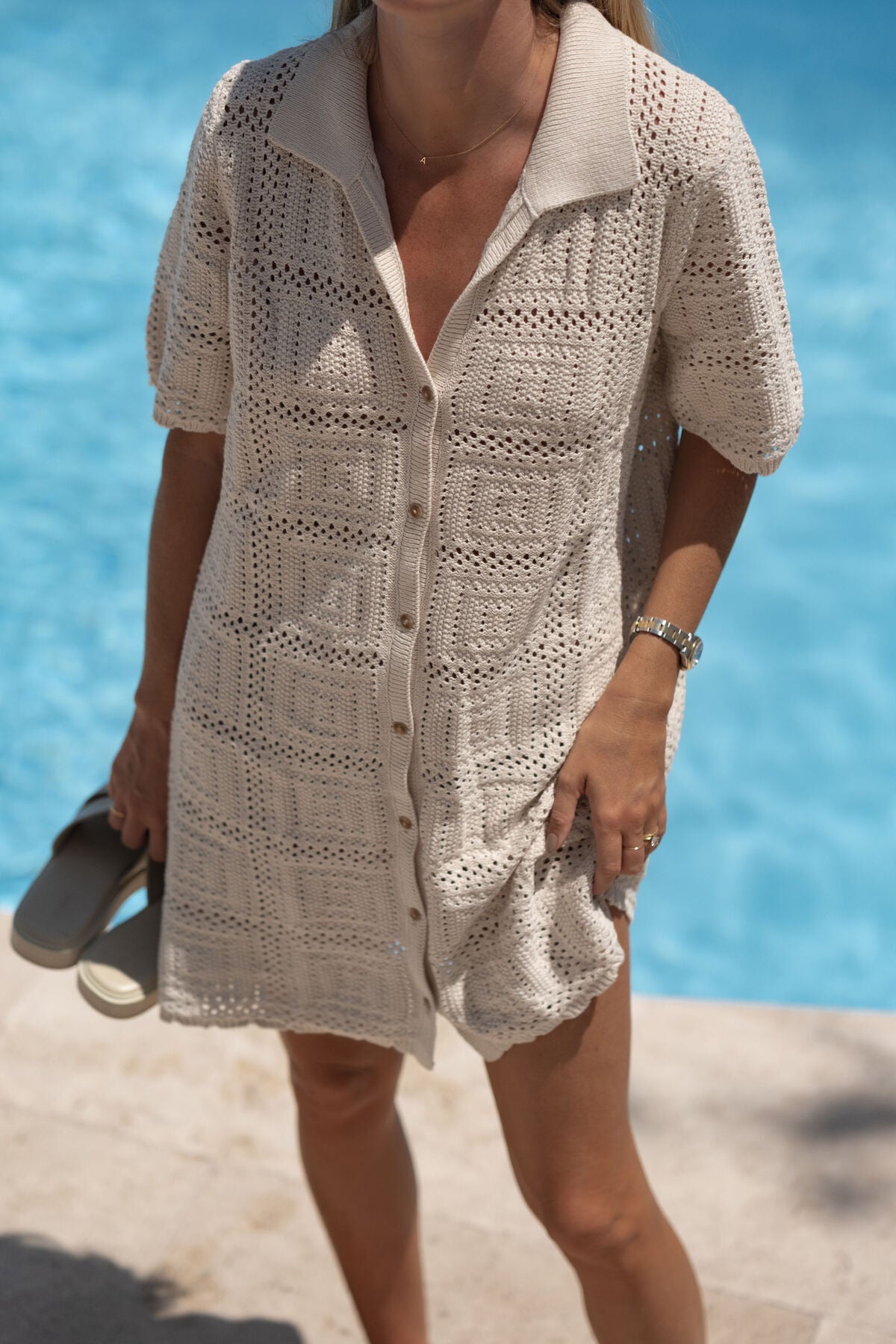 Square Knit Mini Dress (Ecru) - Something For Me​​