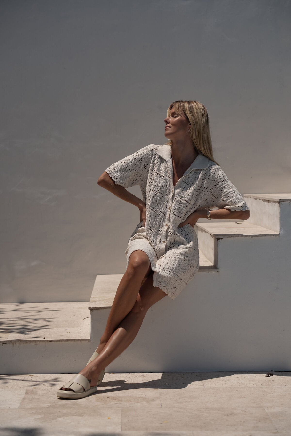 Square Knit Mini Dress (Ecru) - Something For Me​​