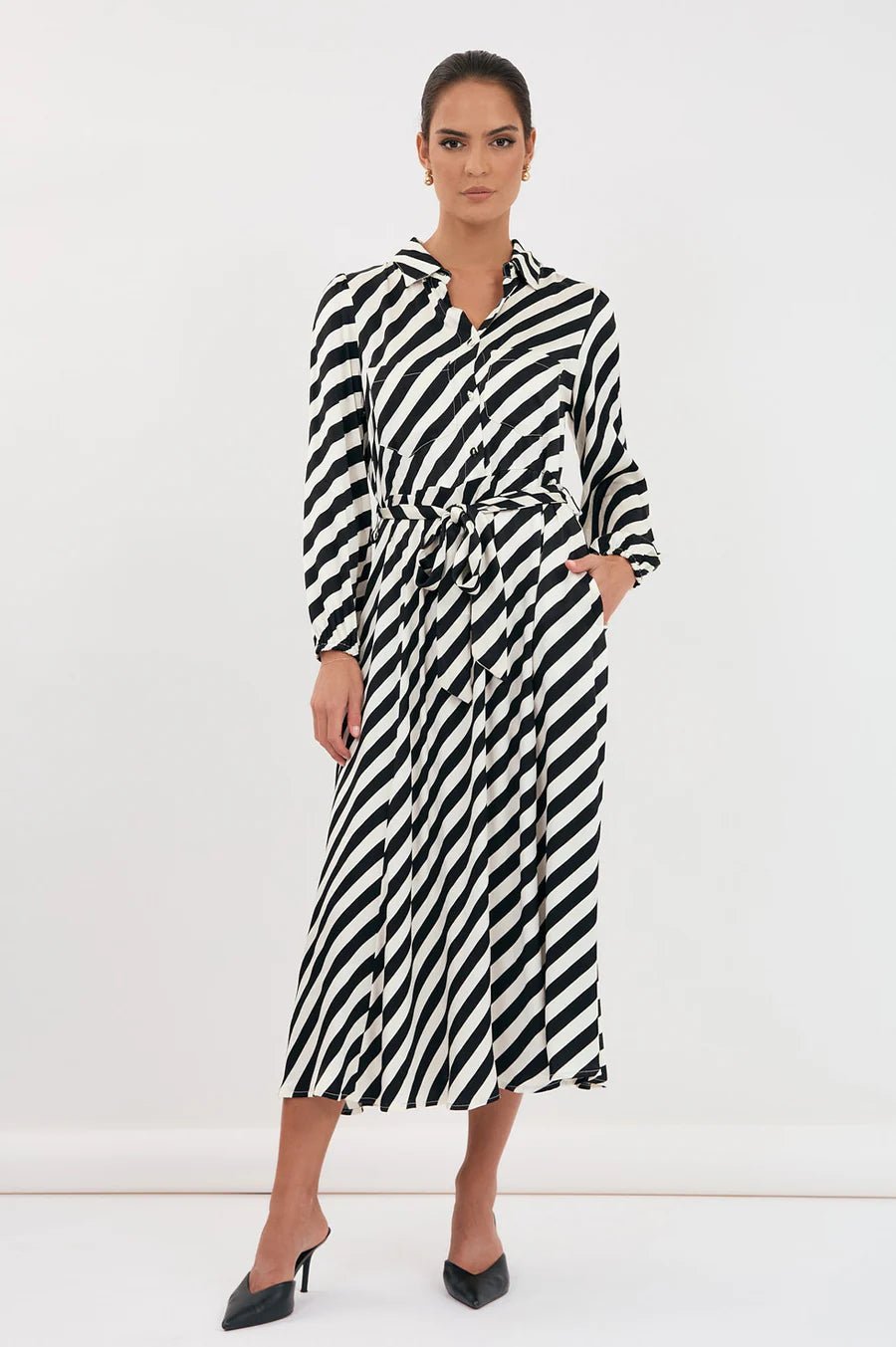 Stephanie Stripe Satin Dress (Stripe)  - Something For Me​​