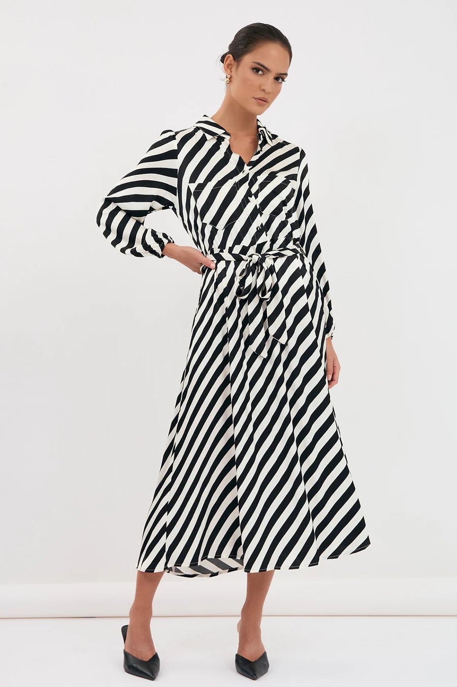 Stephanie Stripe Satin Dress (Stripe)  - Something For Me​​