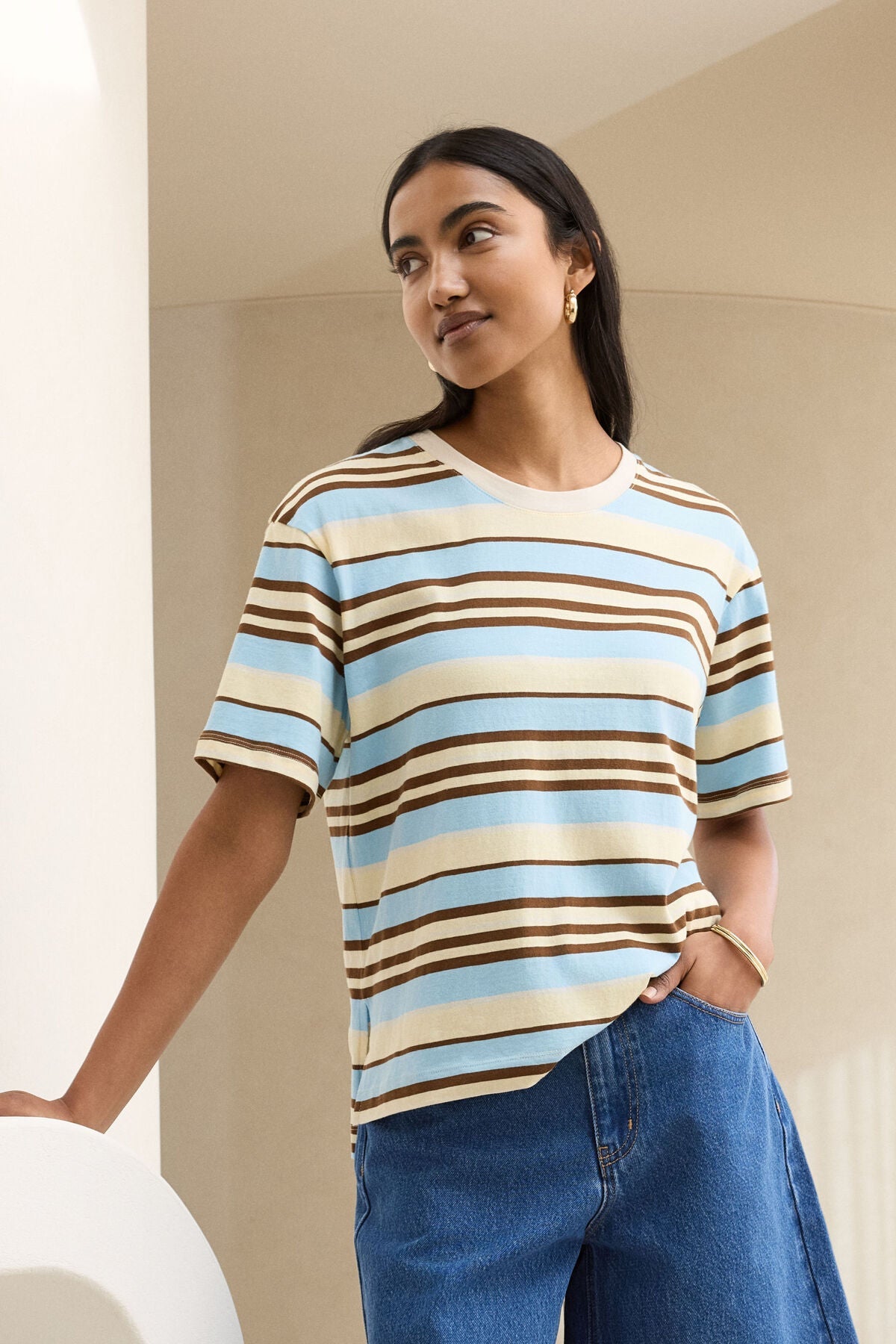 Stevie Slouchy Tee (Butter/Toffee/Fresh Blue Stripe) - Something For Me​​