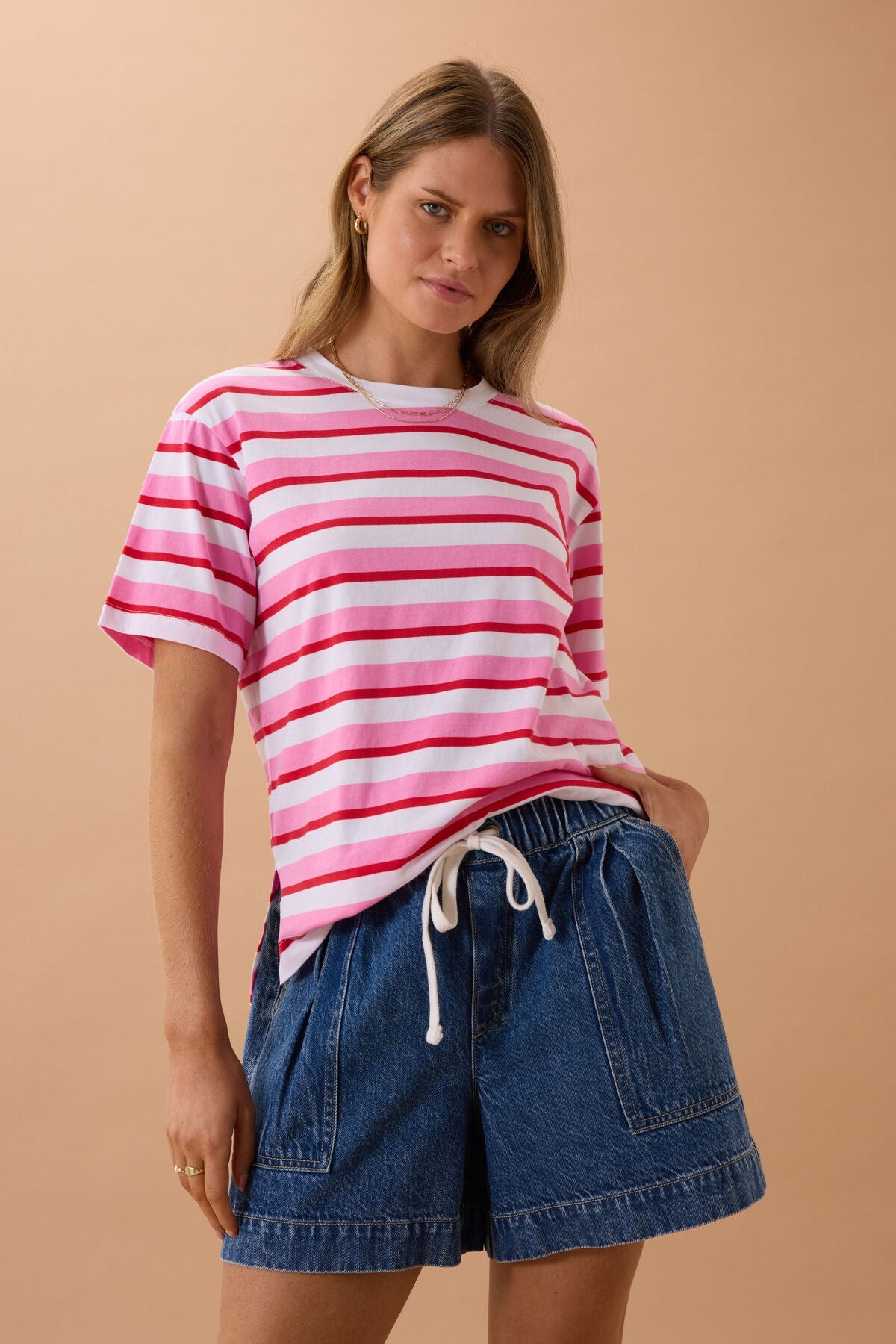 Stevie Slouchy Tee (Hibiscus/Heritage Red Stripe) - Something For Me​​