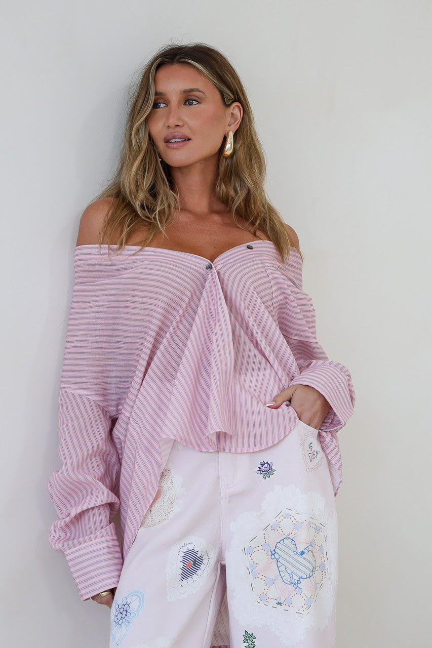 Stripe Boyfriend Shirt (Pink) - Something For Me​​