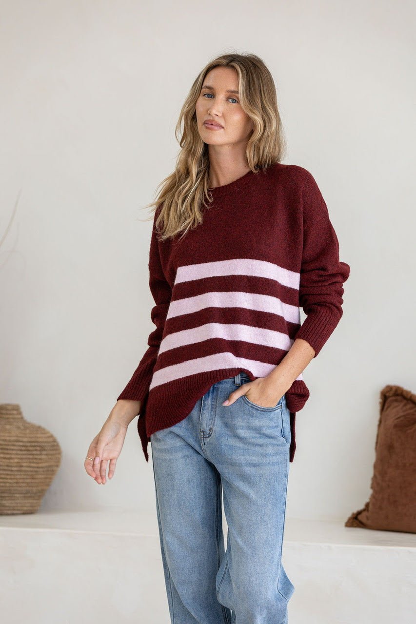 Stripe Manor Knit (Wine/Pink) - Something For Me​​