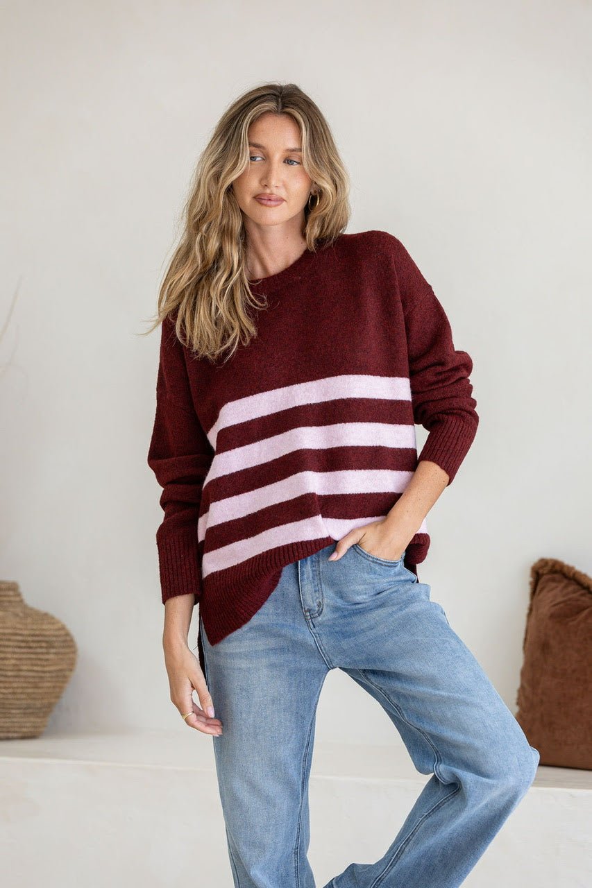 Stripe Manor Knit (Wine/Pink) - Something For Me​​