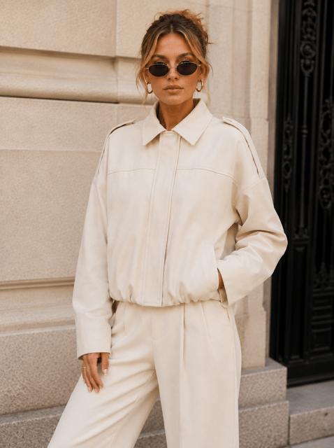 Suede Bomber Jacket (Cream) - Something For Me​​