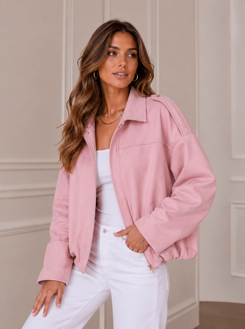 Suede Bomber Jacket (Pink) - Something For Me​​